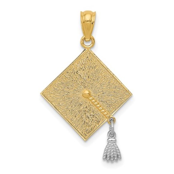 14k Two-tone Gold Graduation Cap Pendant - Picture 1 of 4